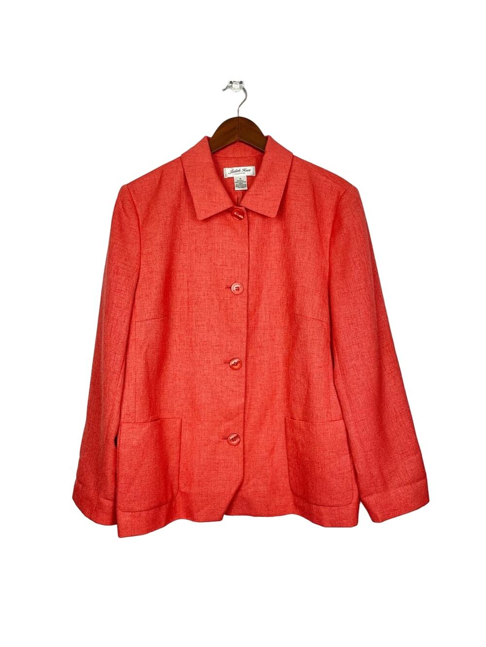 Judith Hart | Orange Textured Office Career Button Blazer Jacket